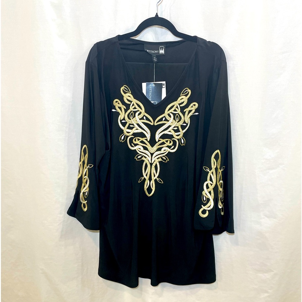 Antthony 2pc 2XL Black Tunic Embellished w/ Gold/white Scrolling & Black Pants
